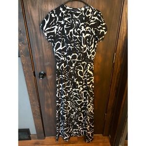 Banana Republic Black White Abstract Print Faux Wrap Maxi Dress Short Sleeve 6